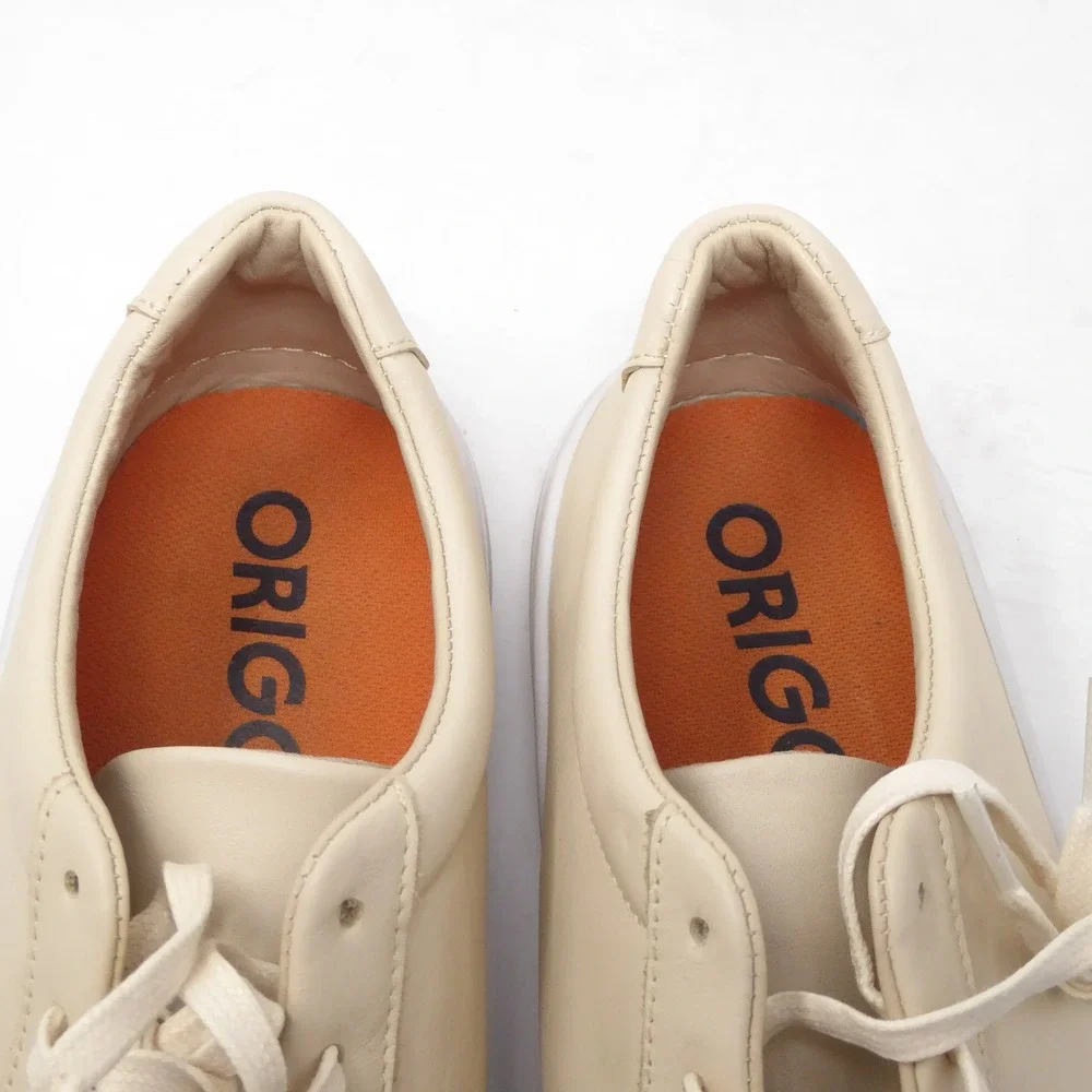 Origo Men Everyday Sneakers Latte Beige Leather Barefoot Minimalist Low Top 10